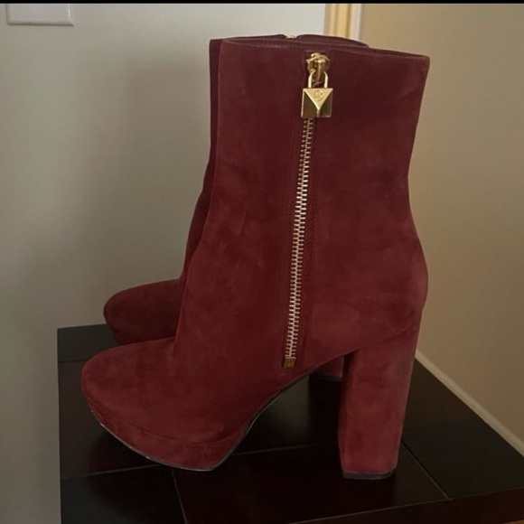 Michael Kors Burgundy Suede Platform Booties - Picture 3 of 4
